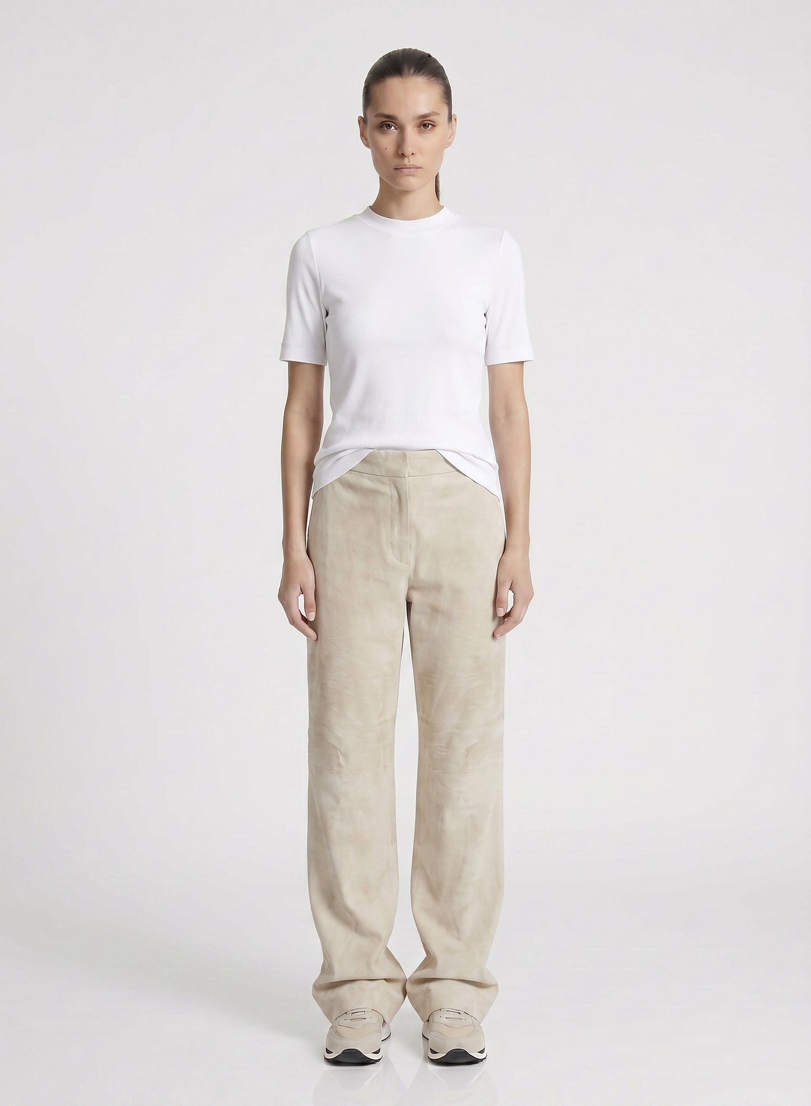 PANTALONI A GAMBA LARGA IN CAMOSCIO