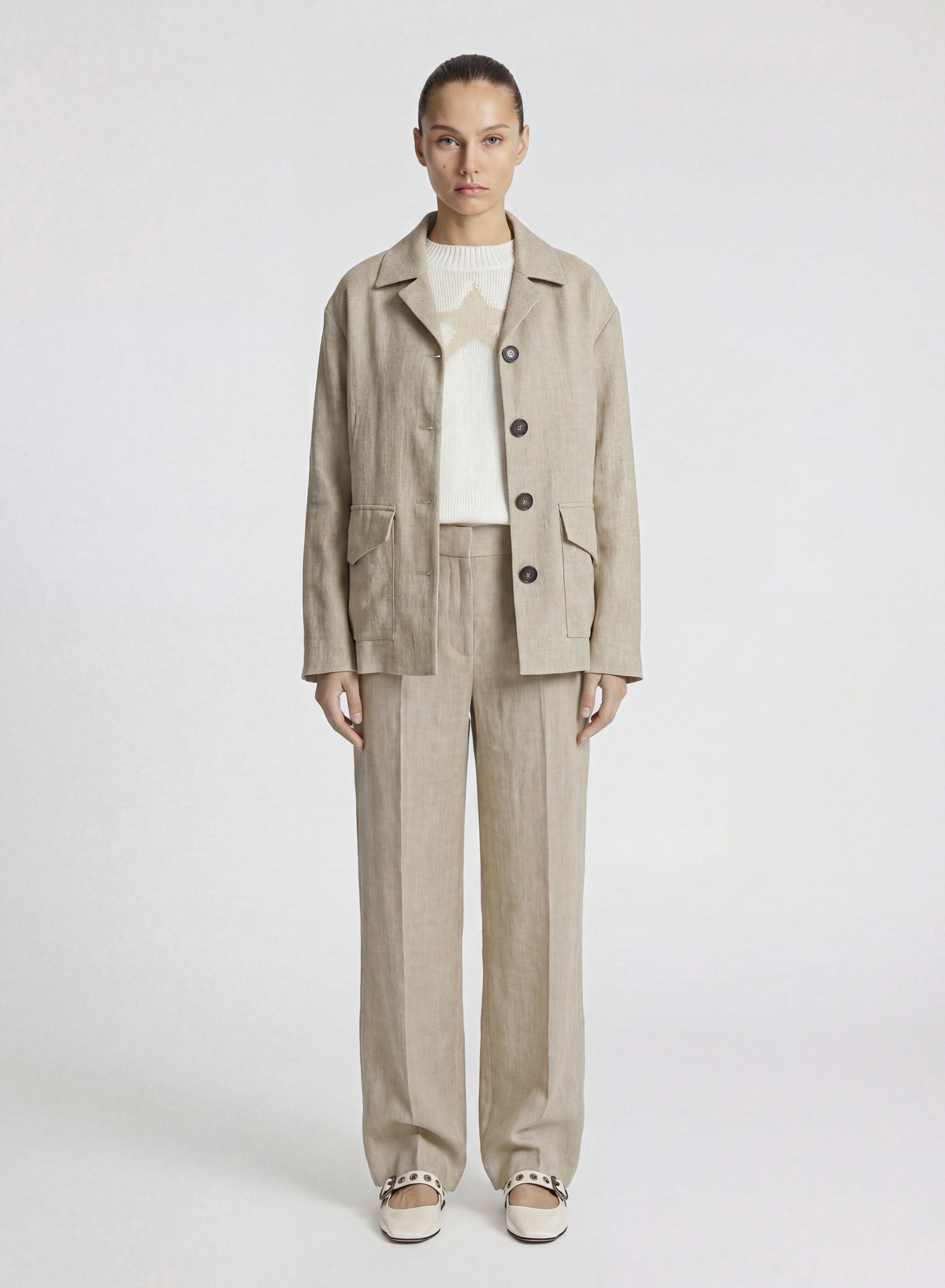 LINEN AND VISCOSE MELANGE BLEND FIELD JACKET