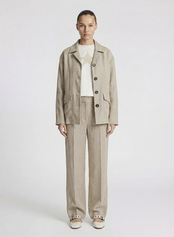 PANTALONI SARTORIALI IN MISTO LINO E VISCOSA MELANGE
