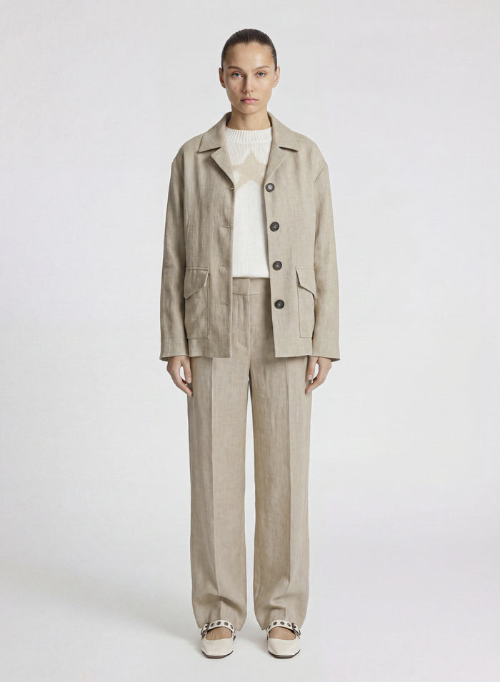 LINEN AND VISCOSE MELANGE BLEND FIELD JACKET