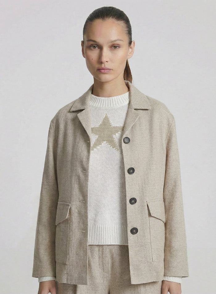 LINEN AND VISCOSE MELANGE BLEND FIELD JACKET