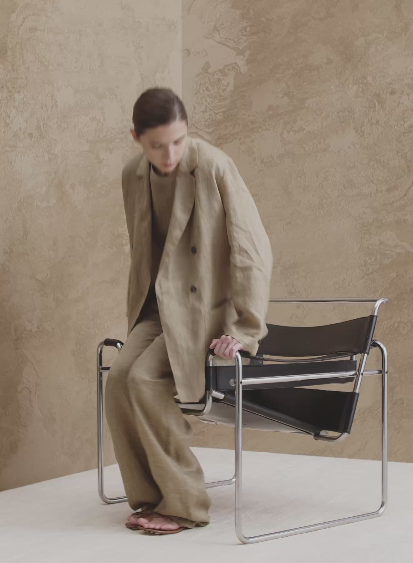 PANTALONI A GAMBA LARGA IN TWILL DI RAMIE