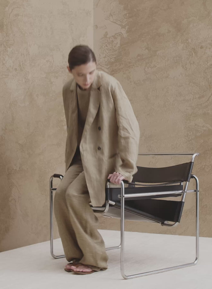 PANTALONI A GAMBA LARGA IN TWILL DI RAMIE